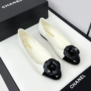 ballet flat flower cream calfskin black patent calfskin