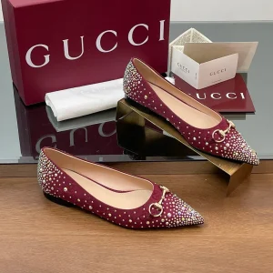 GG Horsebit Ballet Flat Red Ebony Monogram Canvas Crystal-Embellished