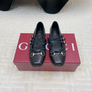 GG BALLET FLAT BLACK HORIZONTAL STRAPS LAMBSKIN