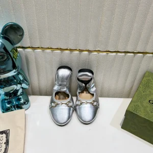 GG BALLET SUPER SLIM BUCKLE SILVER LAMBSKIN