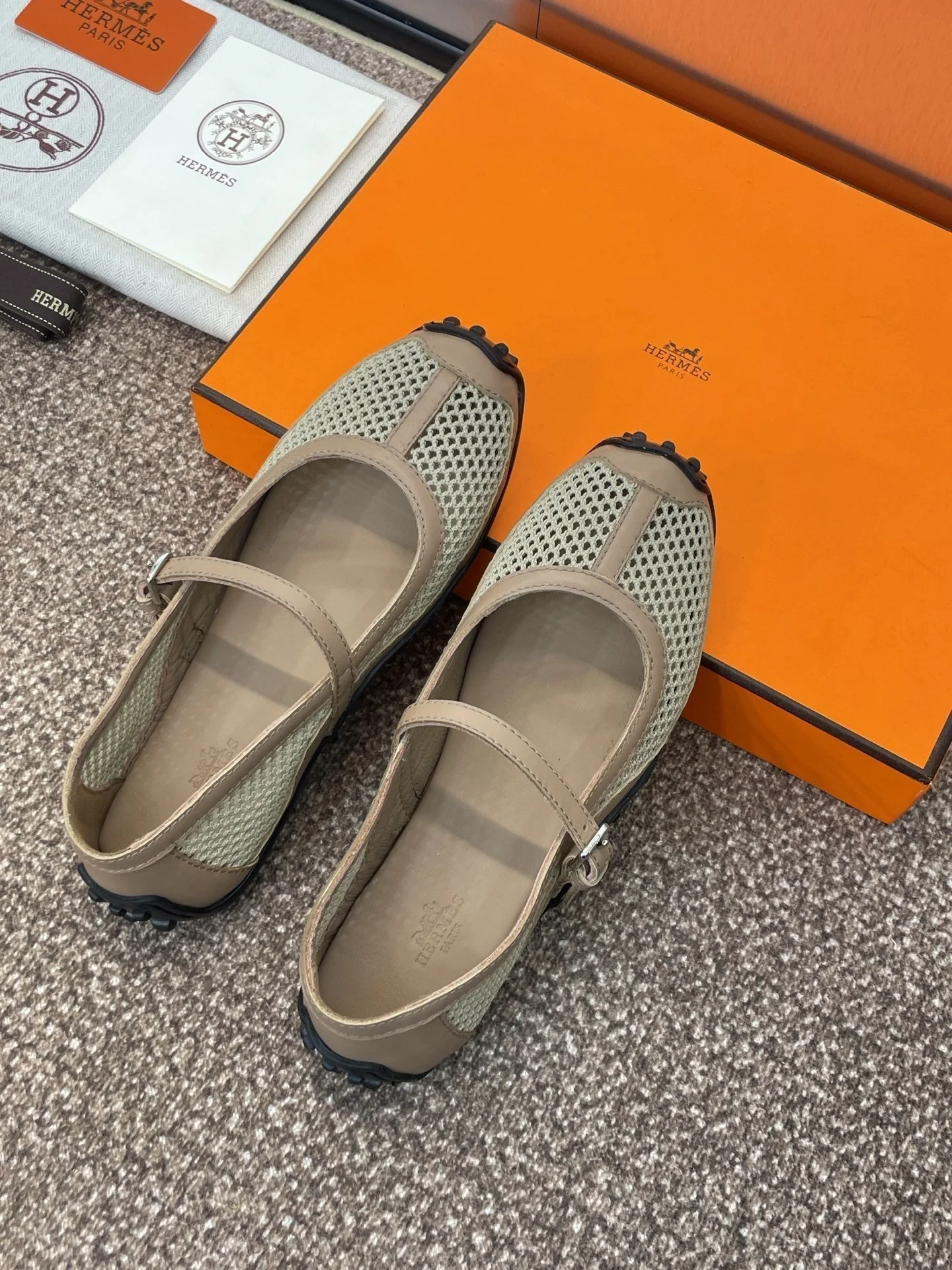 HM 25C Kichu Ballet Flat Tortilla Brown Fabric with Calfskin 208281 - Image 5