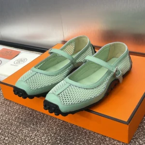 HM 25C Kichu Ballet Flat Mint Green Fabric with Calfskin 208282