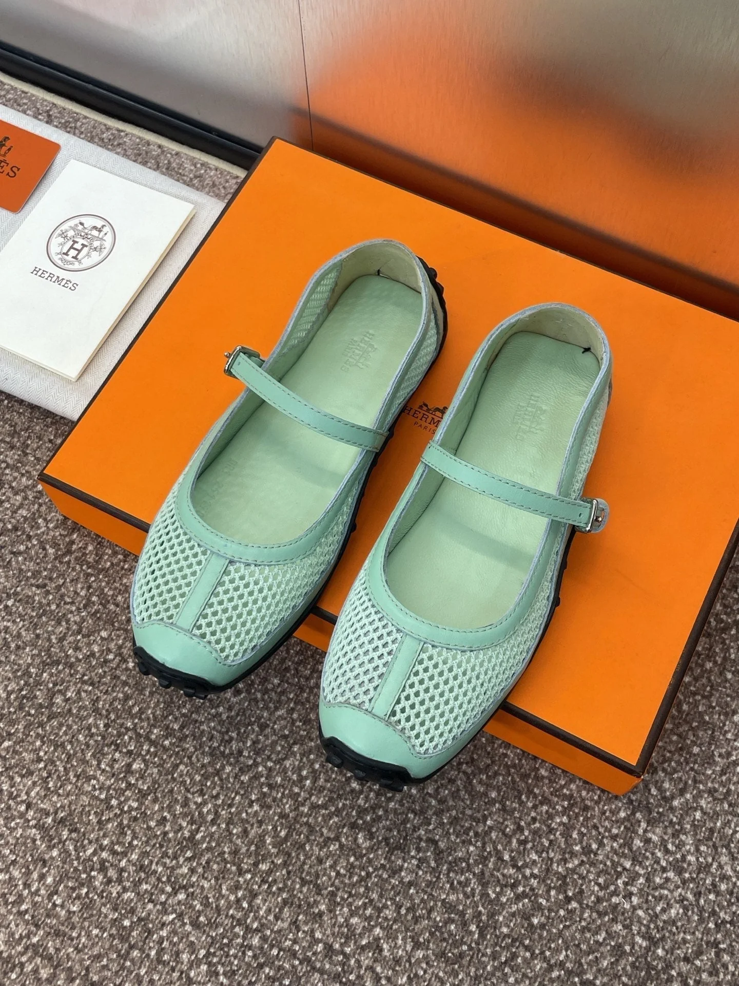 HM 25C Kichu Ballet Flat Mint Green Fabric with Calfskin 208282 - Image 5