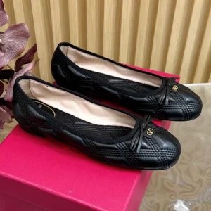 VT 2025 Quilted Leather Bow Ballerina Flats Black Sheepskin 286493