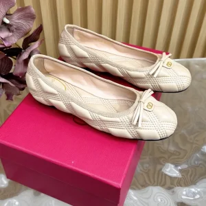 VT 2025 Quilted Leather Bow Ballerina Flats Nude Sheepskin 286492