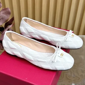 VT 2025 Quilted Leather Bow Ballerina Flats White Sheepskin 286491