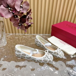 Ballerina In Toile Iconographe 20mm In White Mix Grey Brown Cotton Canvas And Lambskin 102830