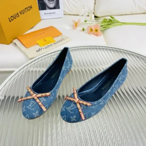 LV Nina Doll Shoes Light Blue Monogram Denim Printed Fabric