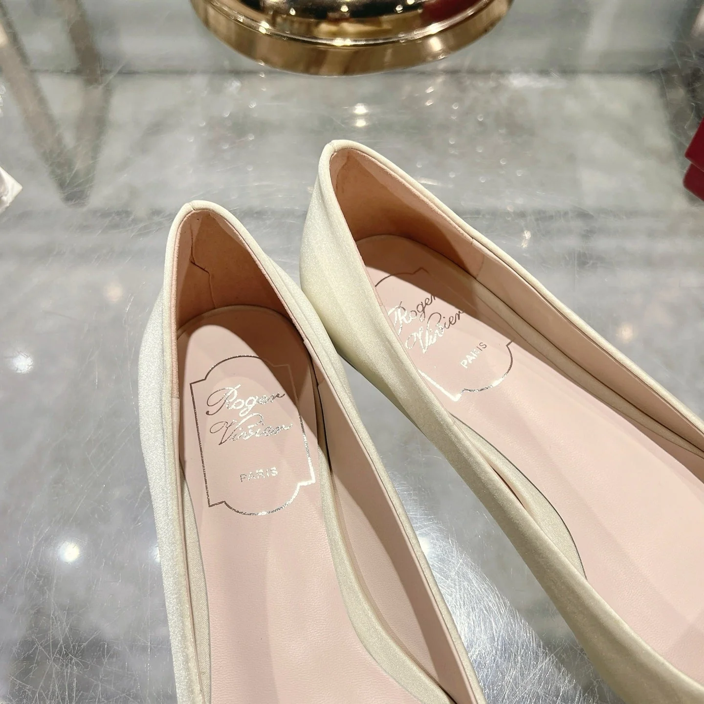 Viv 25 Crystal Diamond Buckle Flats Beige Silk Satin 235393 - Image 3