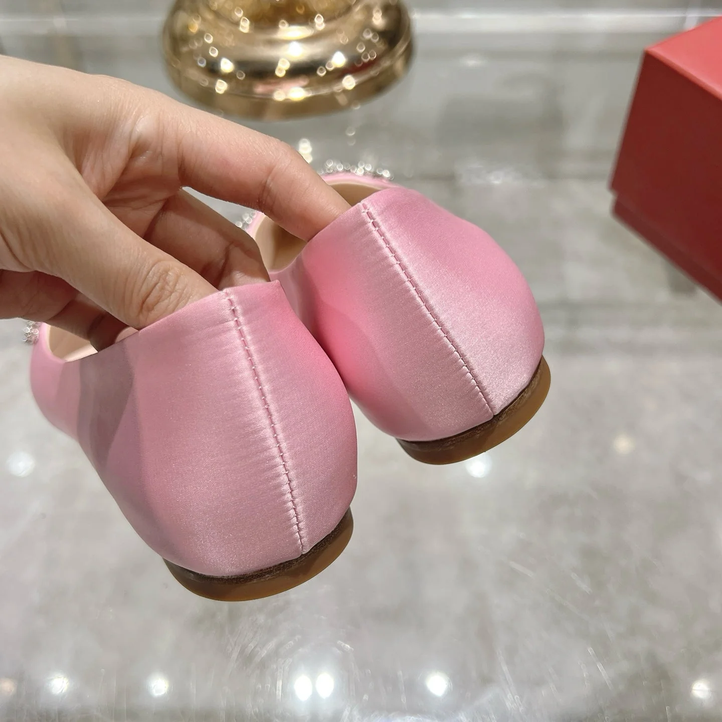 Viv 25 Crystal Diamond Buckle Flats Pink Silk Satin 235395 - Image 2