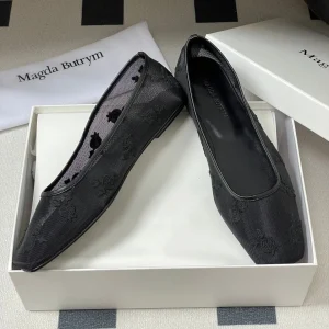 Manolo 25 Ballet Flats Black Mesh Fabric 319742