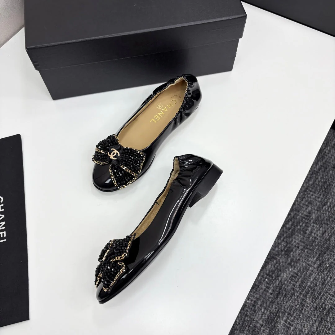CC 25 Diamond Ballet Flats Black Sheepskin 331786 - Image 9
