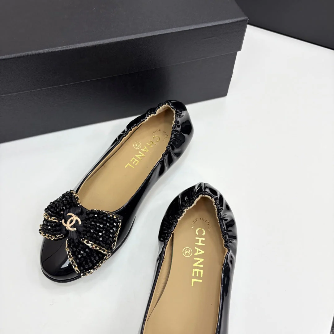 CC 25 Diamond Ballet Flats Black Sheepskin 331786 - Image 2