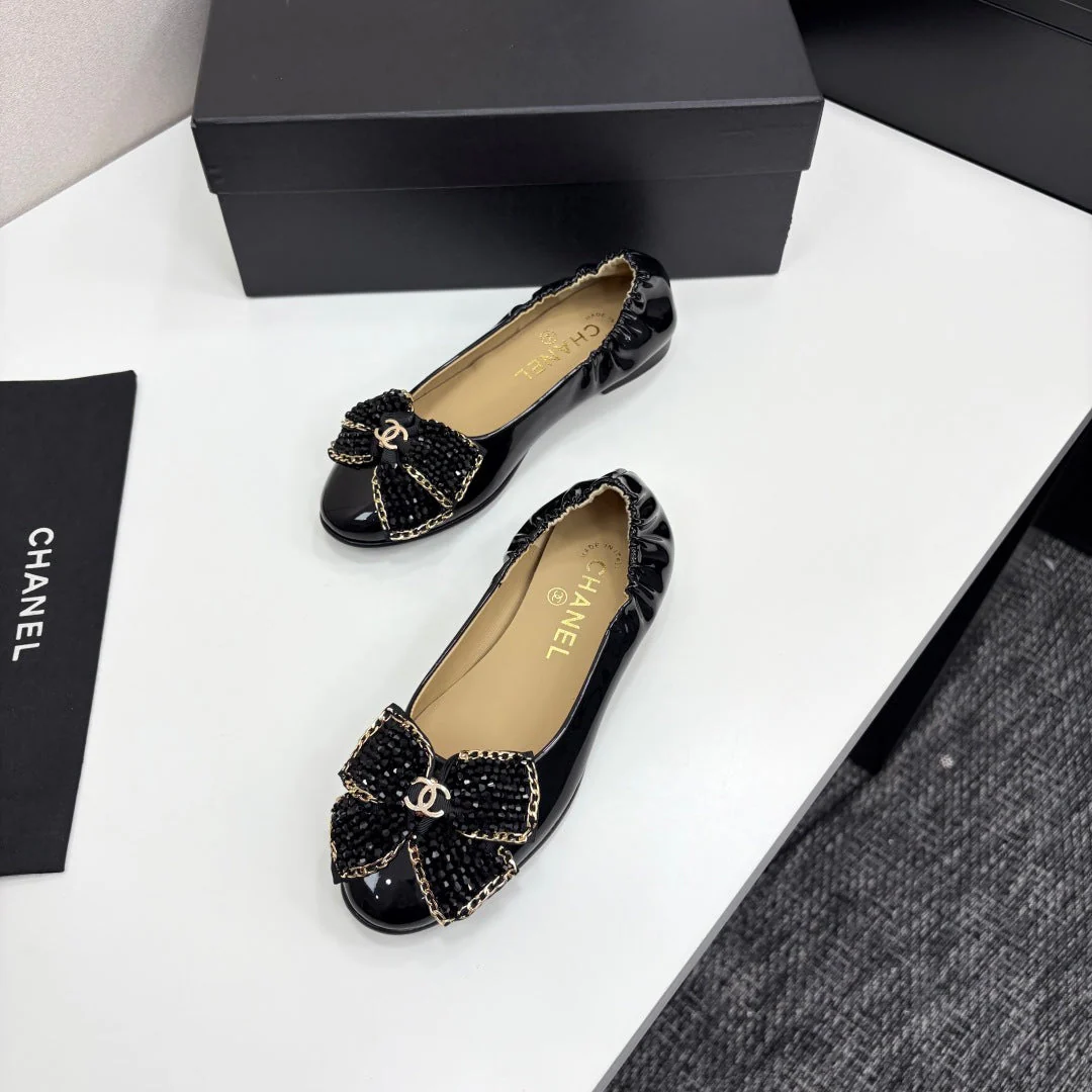 CC 25 Diamond Ballet Flats Black Sheepskin 331786