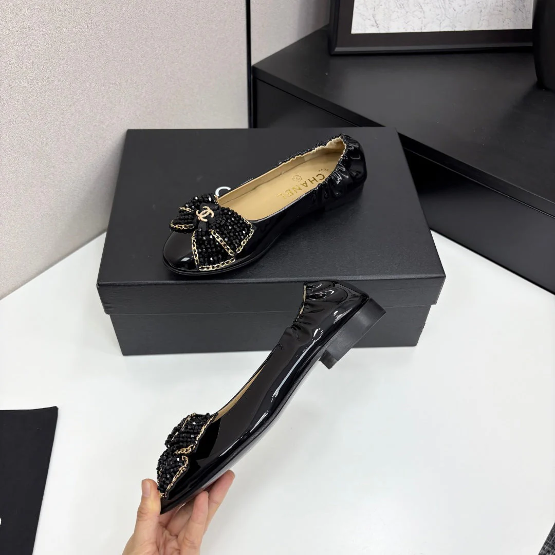 CC 25 Diamond Ballet Flats Black Sheepskin 331786 - Image 3