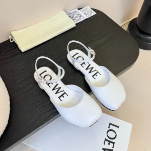 Loewe 25 Toy Ankle Strap Ballet Flat White Calfskin