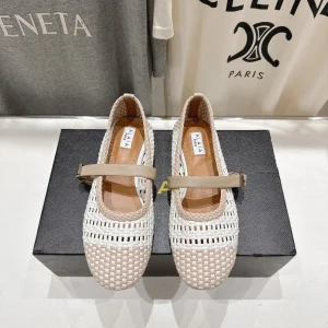 ALAIA MARY JANE FLATS white mix beige woven calfskin pattent