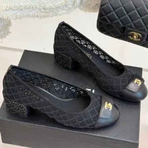 Chanel 25 Ballet Flat  50mm Black Woven Lambskin 473051