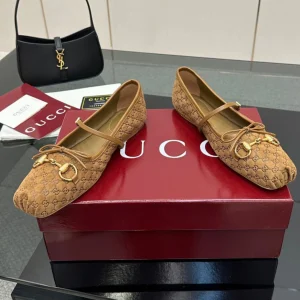 GC 25 Horsebit Ballet Flat Dark Brown Monogram Suede