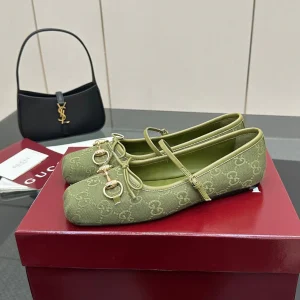 GC 25 Horsebit Ballet Flat Green Monogram Canvas