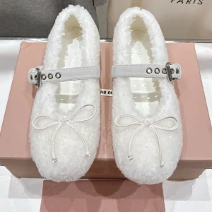MiuMiu 25 Ballet Flat White Lambskin Wool 535591