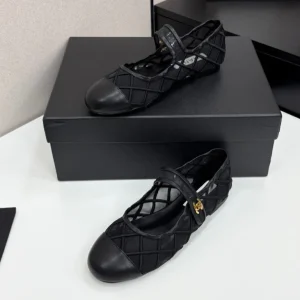 CC 25 Mary Jane White Black Mesh Calfskin