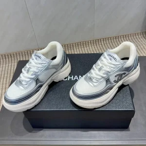 Chanel 25 Sneaker White Blue Silver Mesh Leather 540310
