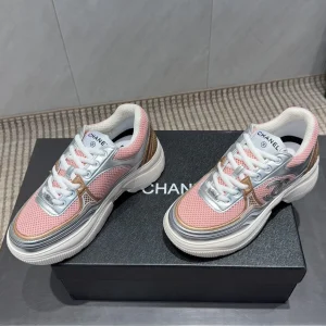 Chanel 25 Sneaker White Pink Silver Mesh Leather 540311