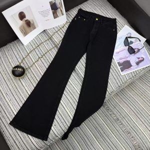 Chanel 2025 Rhinestone Flared Jeans Black Cotton 319004