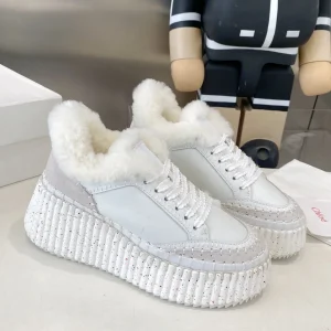 Chloe Nama Sneaker White Cowhide Wool 531607