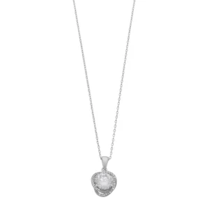 45cm Cubic Zirconia Halo Necklace in Sterling Silver