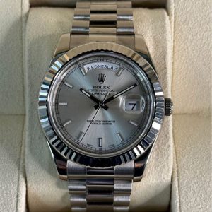 2013 Rolex Day-Date 41mm 218239 White Gold Jubilee Silver Stick Dial