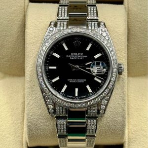Rolex Datejust 41mm 126300 Diamonds Oyster Black Stick Dial