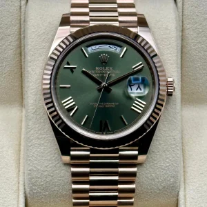 NEW 2022 Rolex Day-Date 40 228235 Rose Gold Olive Dial Arabic Calendar