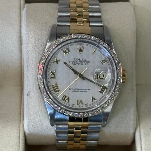 Rolex Datejust 36mm 16233 Two-Tone White Pyramid Roman Numeral Dial