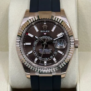 NEW 2023 Rolex Sky-Dweller 336235 Rose Gold Oysterflex Chocolate Dial