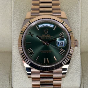 2022 Rolex Day-Date 40mm 228235 Presidential Rose Gold Olive Dial