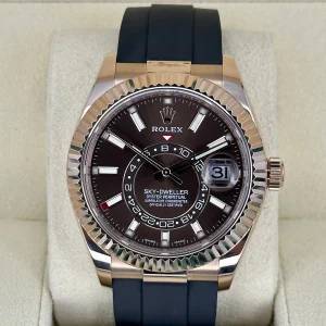 2022 Rolex Sky-Dweller 42mm 326235 Rose Gold Oysterflex Chocolate Dial