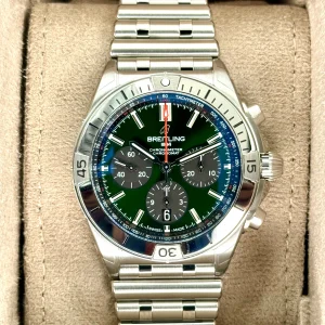 NEW 2023 Breitling Chronomat B01 42 AB0134 Stainless Steel Green Dial