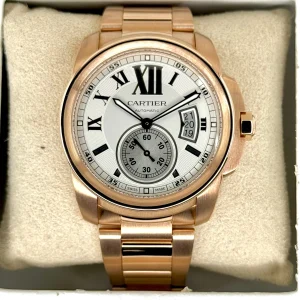 2016 Cartier Calibre de Cartier 42mm W7100018 Rose Gold White Dial