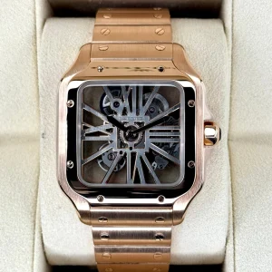 2020 Santos De Cartier 39.8mm WHSA0016 Rose Gold Skeleton Dial