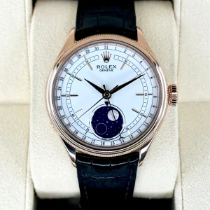 2018 Rolex Cellini Moonphase 39mm 50535 Rose Gold White Dial