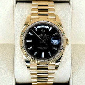 2023 Rolex Day-Date 40mm 228238 Black Diamond Baguette Dial