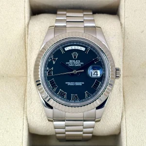 2015 Rolex Day-Date II 41mm 218239 White Gold Presidential Black Dial