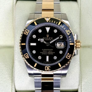 2015 Rolex Submariner 40mm 116613N Two-Tone Black Serti Diamond Dial