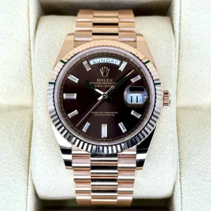 NEW 2025 Rolex Day-Date 40mm 228235 Rose Gold Chocolate Baguette Dial
