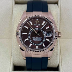 2022 Rolex Sky-Dweller 42mm 326235 Rose Gold Oysterflex Chocolate Dial
