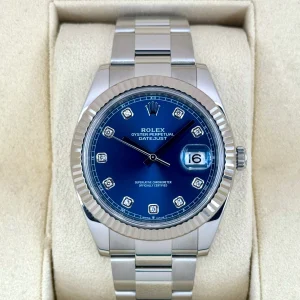 2021 Rolex Datejust 41mm 126334 Stainless Steel Oyster Blue Diamond Dial