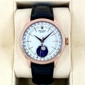 2018 Rolex Cellini Moonphase 39mm 50535 Rose Gold White Dial