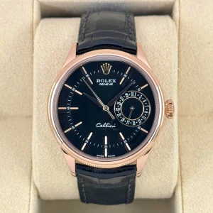 2014 Rolex Cellini Date 39mm 50515 Rose Gold Black Guilloche Dial